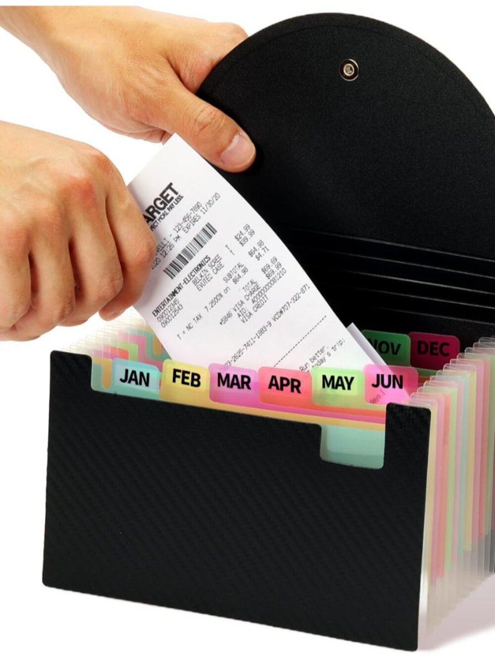 Coupon Receipt Holder, 13 Pocket Accordion File Folder, 7 x 4.5, Black